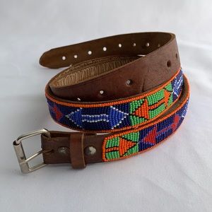 Native American Handmade Beaded Leather Belt